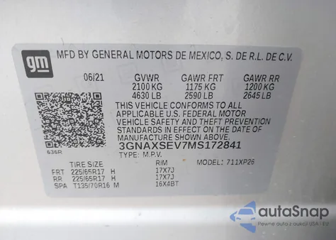 2021 Chevrolet Equinox Awd Ls from USA, damaged, VIN 3GNAXSEV7MS172841